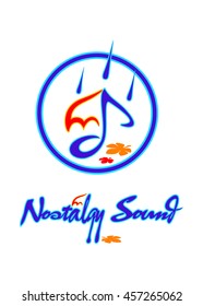 2D stylized colorful umbrella with musical note and rain on a white background