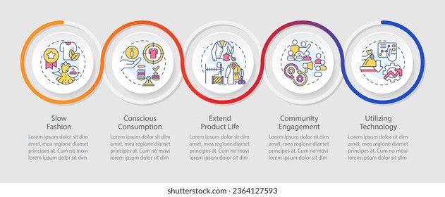 2D sustainable fashion colorful vector infographics template, data visualization with 5 steps, process timeline chart.