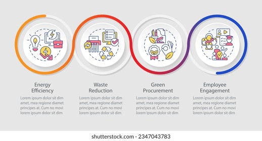 2D sustainable office vector infographics template with linear icons, data visualization with 4 steps, process timeline chart.