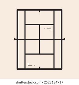 2D Tennis Court with cool lines and reflexes vector outline icon. Design ready to use in multiple projects like websites, apps, shops, videos, games, sport equipment, marketing among others