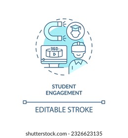 2D thin line blue icon representing AI in student engagement, isolated customizable vector illustration, innovation in education.