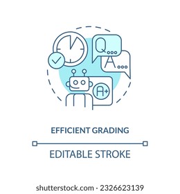 2D thin line blue icon representing efficient grading in AI education, isolated customizable vector illustration, innovation in education.