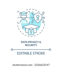 2D thin line blue icon representing data privacy and security in AI, isolated customizable vector illustration, futuristic education.