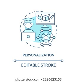 2D thin line blue icon representing personalization in AI, isolated customizable vector illustration, innovation in education.