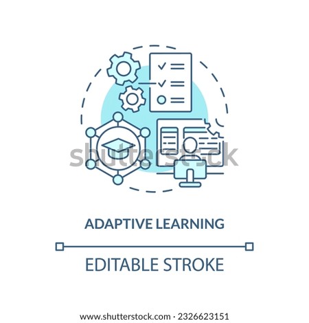 2D thin line blue icon representing adaptive learning in AI, isolated customizable vector illustration, futuristic education.