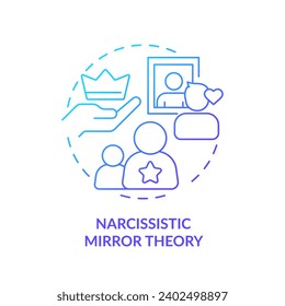 2D thin line gradient icon narcissistic mirror theory concept, isolated vector, blue illustration representing codependent relationship.