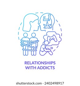 2D thin line gradient icon relationships with addicts concept, isolated vector, blue illustration representing codependent relationship.