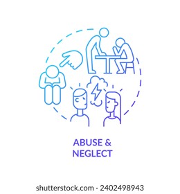 2D thin line gradient icon abuse and neglect concept, isolated vector, blue illustration representing codependent relationship.