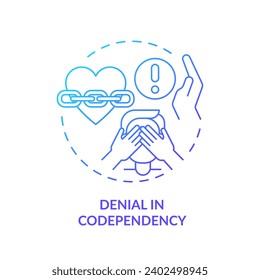 Denegación de iconos de gradiente de línea delgada 2D en concepto de codependencia, vector aislado, ilustración azul que representa relación codependiente.