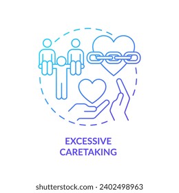 2D thin line gradient icon excessive caretaking concept, isolated vector, blue illustration representing codependent relationship.