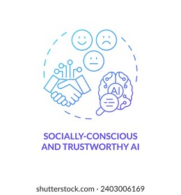 2D thin line gradient icon socially conscious and trustworthy AI concept, isolated vector, blue illustration representing arena.