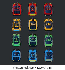 2D Top down Car game asset, battle car for shooting game. Vector illustration 
