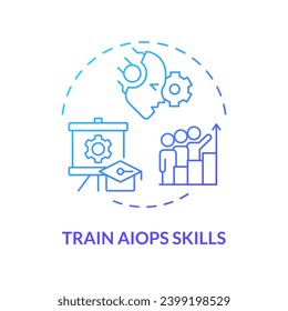 2D train AI ops skills gradient icon representing AI ops, isolated vector, blue thin line illustration.