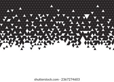 2D triangle pattern pixel style background banner. Black pixel design. White background with copy space below.