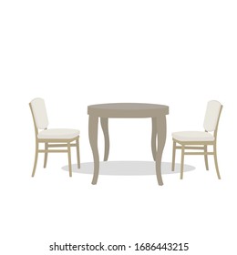 2d con dos sillas sobre fondo blanco para el diseño de la decoración. El concepto de espacio de escritorio. Diseño de vectores. Mesa de madera. Antecedentes comerciales. Fondo blanco aislado. Decoración casera.