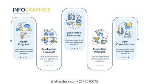 2D unretirement vector infographics template with thin line icons concept, data visualization with 5 steps, process timeline chart.