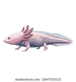 Vetor 2D de um axolote em vista lateral, corpo inteiro sobre fundo branco