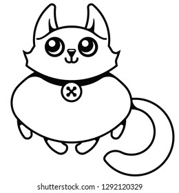 2D vector of a cartoon cat, smiling happily - black, isolated
