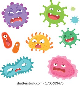 2D vector cute character virus bacteria and germ 