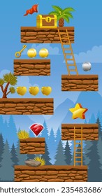 2D Vector Game Background With Floating Platform In Forest Scene For Mobile Game