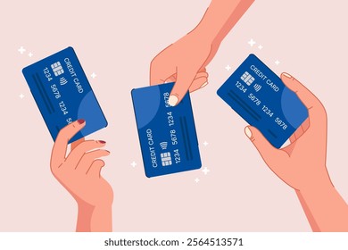 2d vector hand holding credit card for payment, financial and money concept, flat illustration design