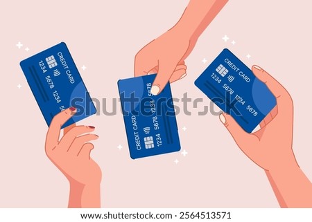 2d vector hand holding credit card for payment, financial and money concept, flat illustration design