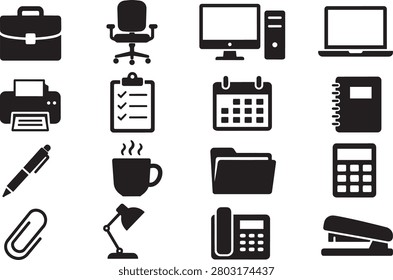 2D Vector Icons Set of Office and Workplace Essentials