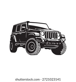 2D vector illustration of a 4x4 offroad jeep in black and white