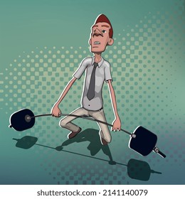 2d vector illustration, a business man who uprising a olympic bars or fitness bars