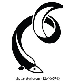 2D vector illustration of an eel, black, isolated