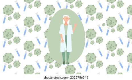 2D vector illustration of female doctor with finger up