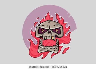 2d vector illustration of a flaming skull in front views. A high-quality, bold design suitable for t-shirt prints, posters, postcards, and more.