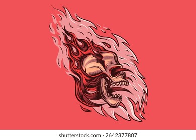 2d vector illustration of a flaming skull. A high-quality, bold design suitable for t-shirt prints, posters, postcards, and more.