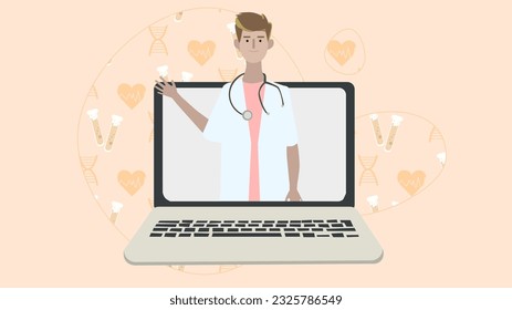 2D vector illustration of male doctor with finger up