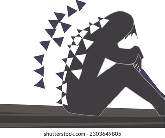 2d vector illustration of a man feeling depressed so it separates parts of his body and forms protective spines