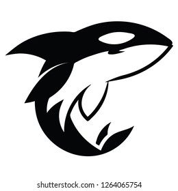 2D vector illustration of an orca (killer whale), black, isolated