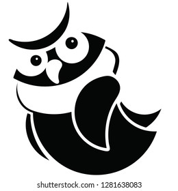 2D vector illustration of an owl, black, isolated