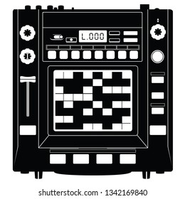 2d vector illustration of a portable drum synthesizer for music production, black, isolated