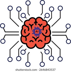 2D Vector ilustration of a Digital Brain and AI Chip, Artificial Intelligence Concept	