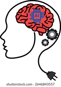 2D-Vektorgrafik eines digitalen Gehirns und eines KI-Chips, Konzept der künstlichen Intelligenz	