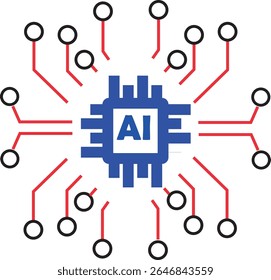 2D Vector ilustration of a Digital Brain and AI Chip, Artificial Intelligence Concept	