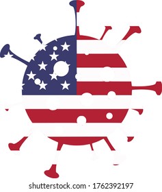 A 2D vector image of a Coronavirus particle with the flag of the USA on it