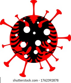 A 2D vector image of a Coronavirus particle with the flag of Albania on it