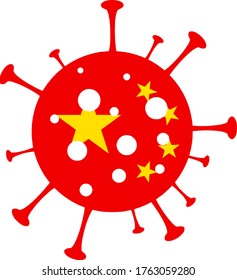 A 2D vector image of a Coronavirus particle with the flag of China on it