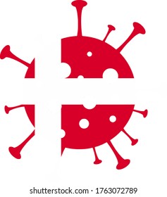 A 2D vector image of a Coronavirus particle with the flag of Denmark on it