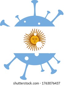 A 2D vector image of a Coronavirus particle with the flag of Argentina on it
