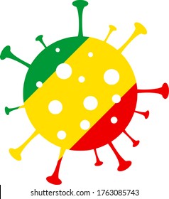 Ein 2D-Vektorbild eines Coronavirus-Teilchens mit der Flagge der Republik Kongo darauf
