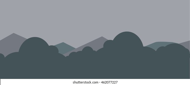 2d vector landscape,  evening landscape with mountains and hills