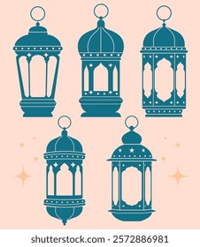 2d vector lantern illustration set ,Ramadan Kareem concept, Eid Mubarak dectorative