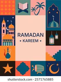 2d vector Ramadan Kareem, geometric background and wallpaper design, Ramanda Kareem illustration, greeting card template